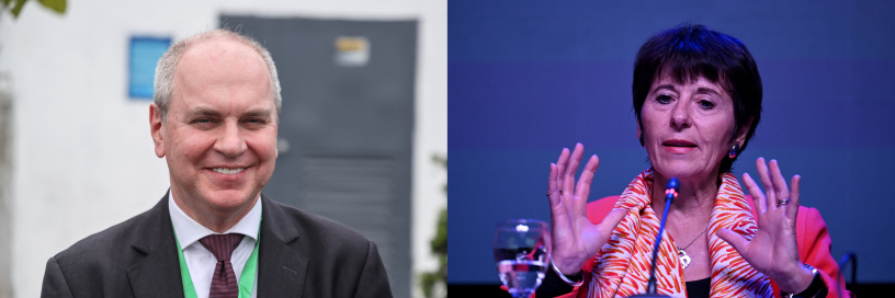 Paulo Castellari (à gauche) et Christel Bories, une transition managériale écourtée (Photos by Ludovic MARIN et Luis ROBAYO / AFP)