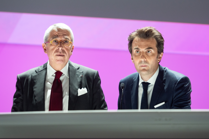 Arnaud de Puyfontaine, président du directoire de Vivendi, et Yannick Bollore, PDG d'Havas et président du conseil de surveillance de Vivendi - Eric TSCHAEN/REA