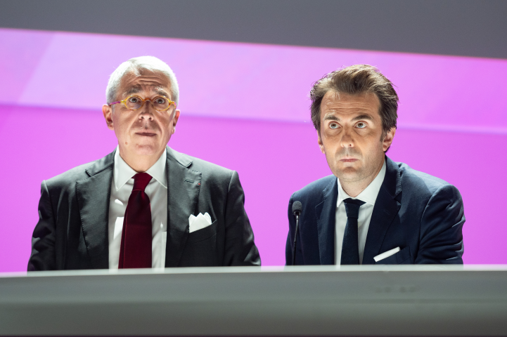 Arnaud de Puyfontaine, président du directoire de Vivendi, et Yannick Bollore, PDG d'Havas et président du conseil de surveillance de Vivendi - Eric TSCHAEN/REA 