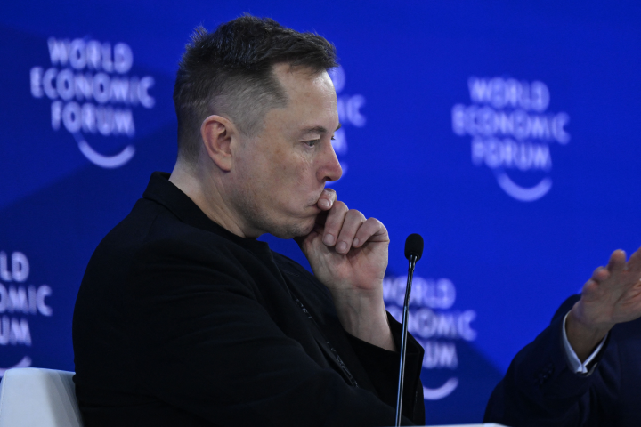Elon Musk au Forum économique mondial de Davos. (Photo : Harun Ozalp / ANADOLU / Anadolu via AFP)