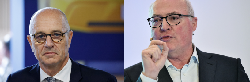 Christophe Périllat, le directeur général de Valeo, et son homologue sur le départ de chez Forvia, Patrick Koller, bientôt remplacé par Martin Fischer - AFP