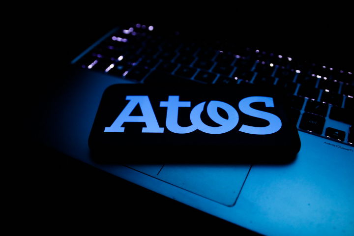 Atos logo (Photo illustration by Jakub Porzycki/NurPhoto) (Photo by Jakub Porzycki / NurPhoto / NurPhoto via AFP)