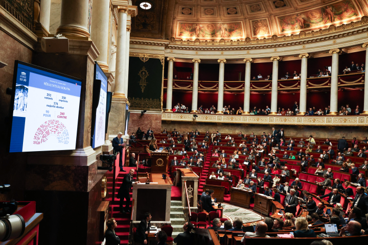 Hemicycle Assemblée nationale (Photo by Quentin de Groeve / Hans Lucas via AFP)