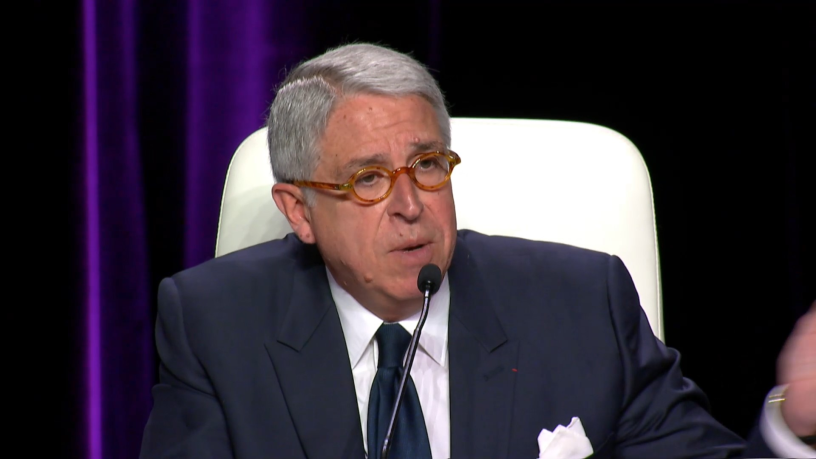 Arnaud de Puyfontaine, le président du directoire de Vivendi lors de l'assemblée générale des actionnaires du 28 avril 2025