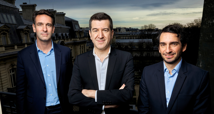 Nicolas Constant, Matthieu Pigasse et Pierre Pasqual, directeurs associés du bureau parisien de Centerview Partners - Bruno LEVY/CHALLENGES-REA