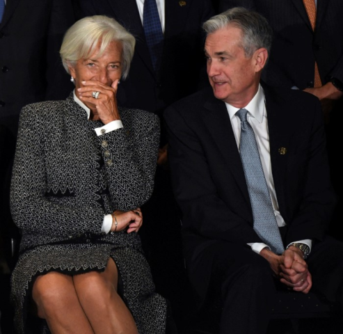 Christine Lagarde, présidente de la Banque centrale européenne et Jerome Powell, président de la Réserve fédérale américaine - EITAN ABRAMOVICH / AFP