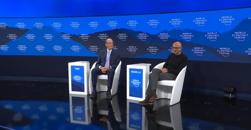 Larry Fink et Satya Nadella au Forum économique mondial de Davos. Crédits : WEF