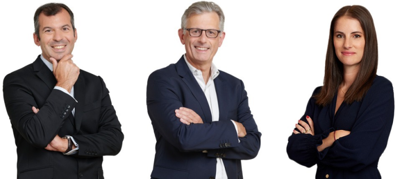 De gauche à droite : François-Xavier Mauron et Stéphane Bergez, cogérants d'Andera Partners, et Noëlla de Bermingham, la directrice Sustainability.