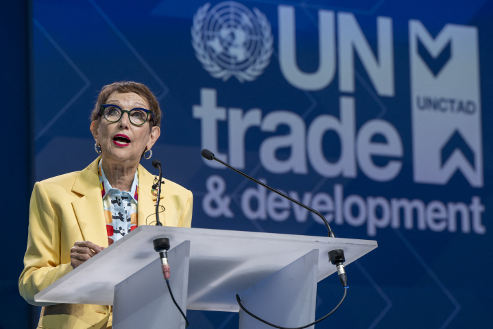 Rebeca Grynspan, secrétaire générale de la Conférence des Nations Unies sur le commerce et le développement. Photo by MARTIAL TREZZINI / POOL / AFP