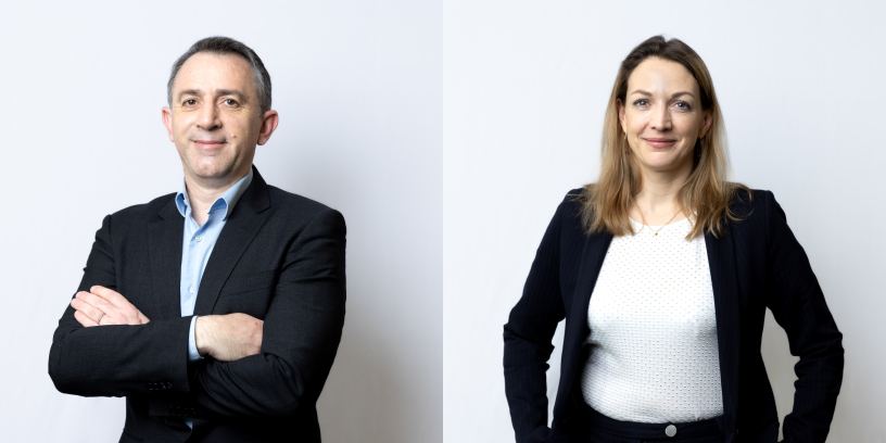 Benoît Coquart, le directeur général de Legrand, et Virginie Gatin, la directrice de la Responsabilité Sociétale et Environnementale (RSE)