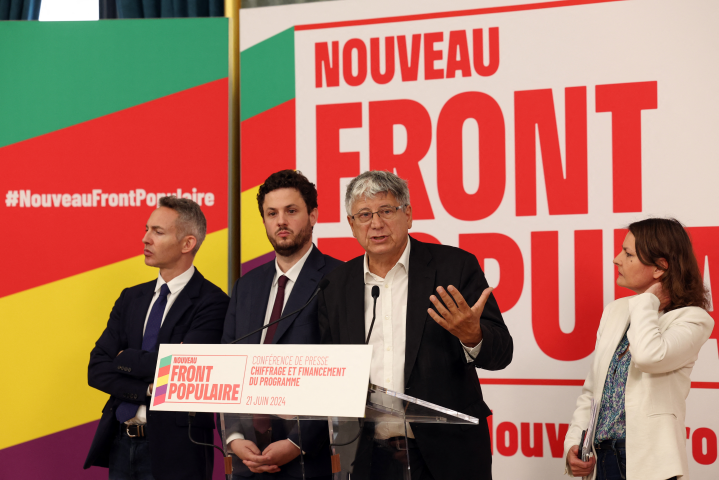 Ian Brossat, sénateur communiste, Alexandre Ouizille, sénateur socialiste, Eric Coquerel, député sortant La France Insoumise et Eva Sas, sénatrice écologiste - EMMANUEL DUNAND / AFP
