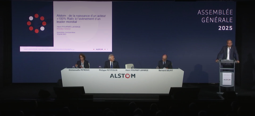 Henri Poupart-Lafarge s'exprime lors de l'assemblée générale des actionnaires d'Alstom le 10 juillet 2025
