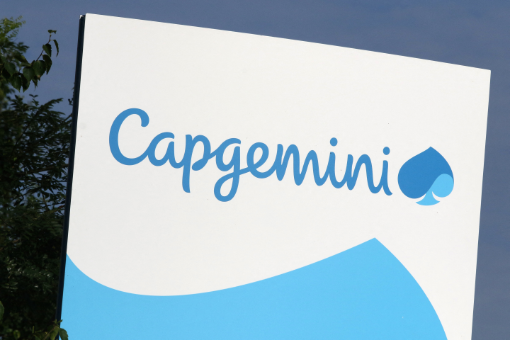 Logo Capgemini Photographie par Sebastien Lapeyrere. (Photo by SEBASTIEN LAPEYRERE / Hans Lucas / Hans Lucas via AFP)