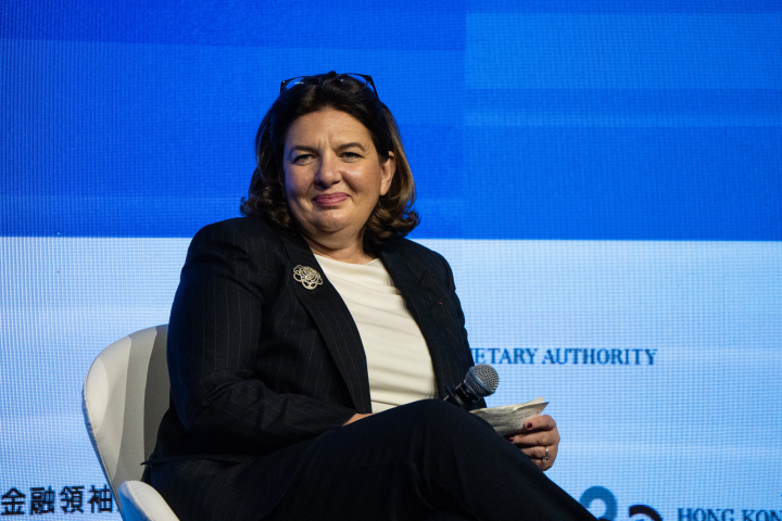 Valérie Baudson, la directrice générale d'Amundi - Photo by Vernon Yuen / NurPhoto / NurPhoto via AFP