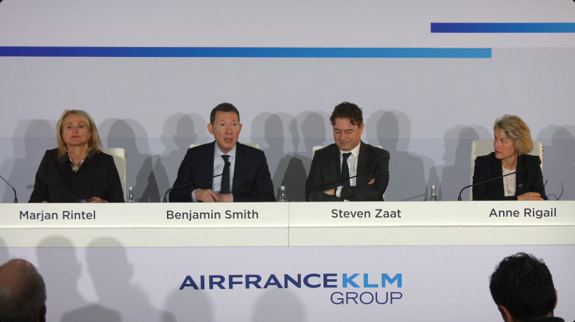 L'équipe dirigeante d'Air France - KLM, lors de la présentation des résultats 2025 du groupe le 19 février 2026.