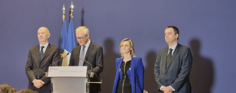Les ministres Roland Lescure, Bruno Le Maire et Agnès Pannier-Runacher et Luc Rémont, président-directeur général d'EDF (©DR)
