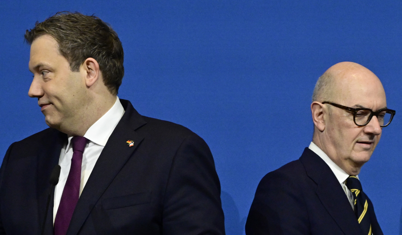 Lars Klingbeil et Roland Lescure le 19 janvier 2026 à Berlin (Photo by John MACDOUGALL / AFP)