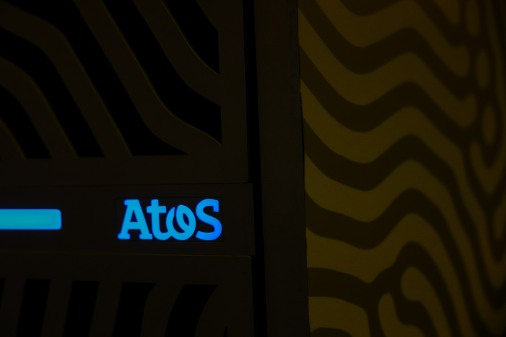 Logo Atos à l'exposition SC22, SuperComputing 2022, de Dallas - Laurent GRANDGUILLOT/REA