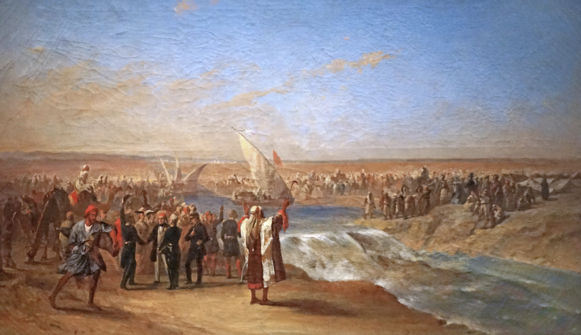 Le dernier coup de pioche donné le 15 août 1869 par Ali Pacha pour l'ouverture du réservoir de la plaine de Suez (Crédits : DR)