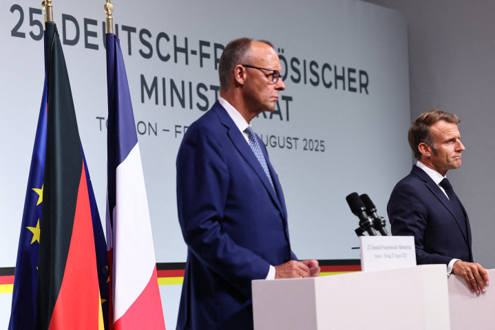 Les dirigeants français et allemands. Photo by Manon Cruz / POOL / AFP