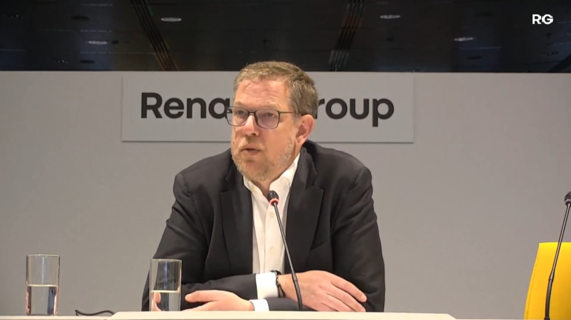 Duncan Minto, directeur financier de Renault Group, lors de la présentation aux analystes du chiffre d'affaires du premier trimestre 2026, le 23 avril 2026.