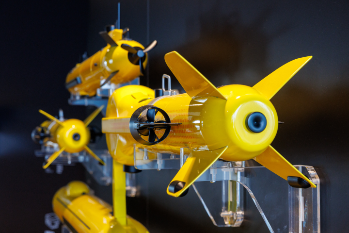 Un AUV (véhicule autonome sous-marin) de la société Exail (Photo by KURT DESPLENTER / BELGA / AFP) / BELGIUM OUT