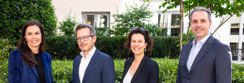 De gauche à droite, Maëva Bourel, Thomas Trideau, Isabelle Combarel, Stéphane Choukroun (Arkea Capital)
