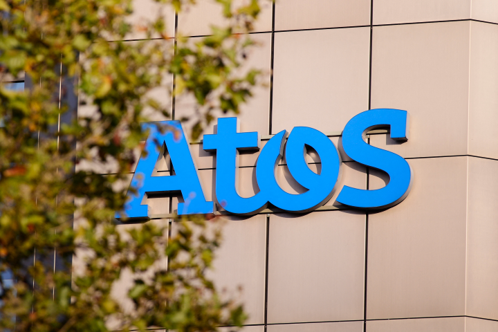 Logo Atos - Photo by Joan Cros/NurPhoto) (Photo by Joan Cros / NurPhoto / NurPhoto via AFP