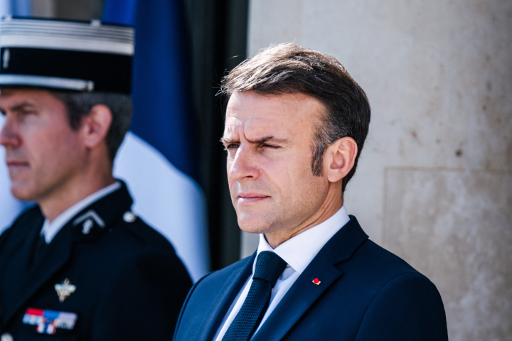 La président de la République, Emmanuel Macron (Photo by Xose Bouzas / Hans Lucas / Hans Lucas via AFP)